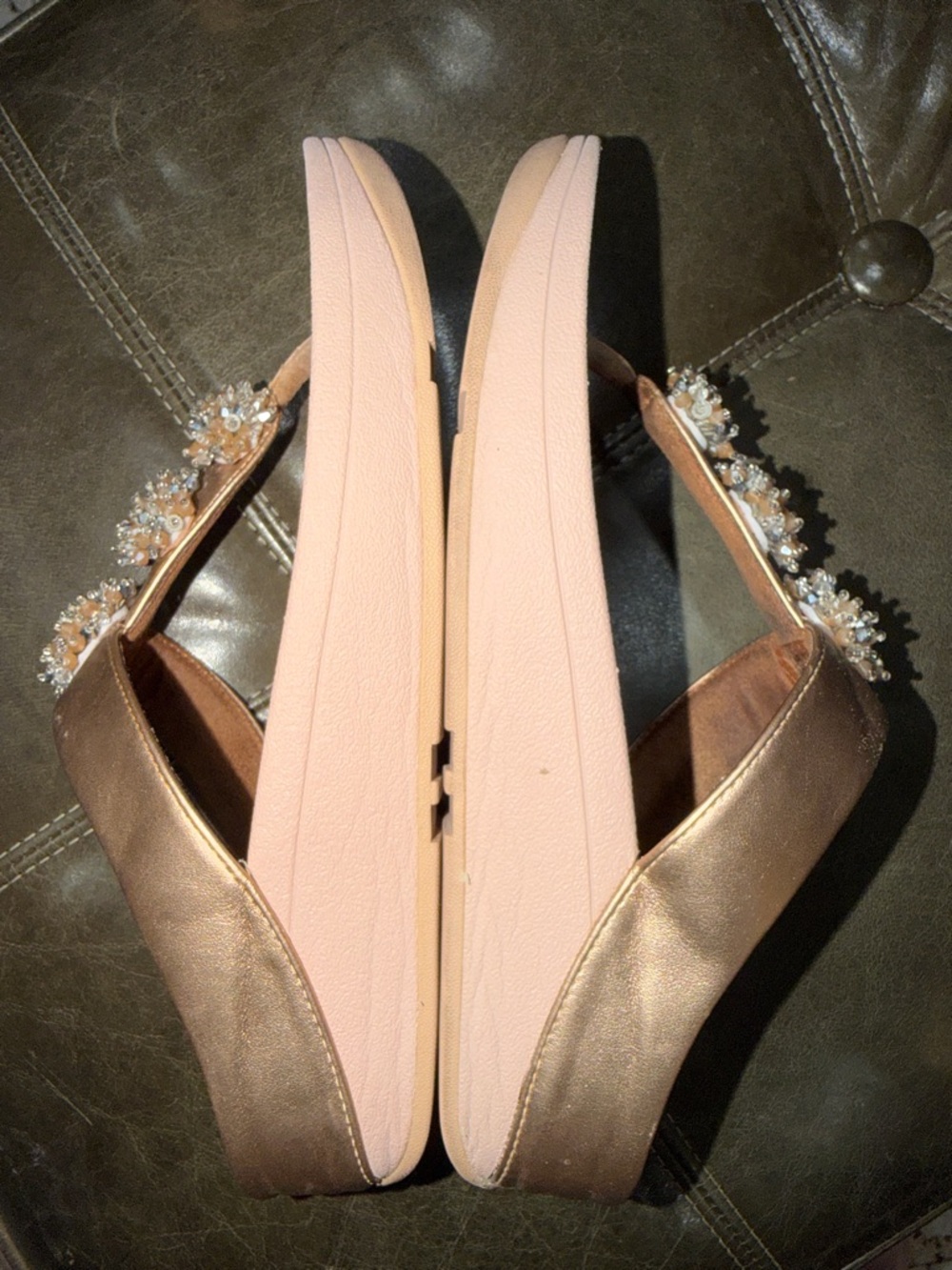 FitFlop Rose Gold Jeweled T-Bar Sandals - Picture 5 of 7